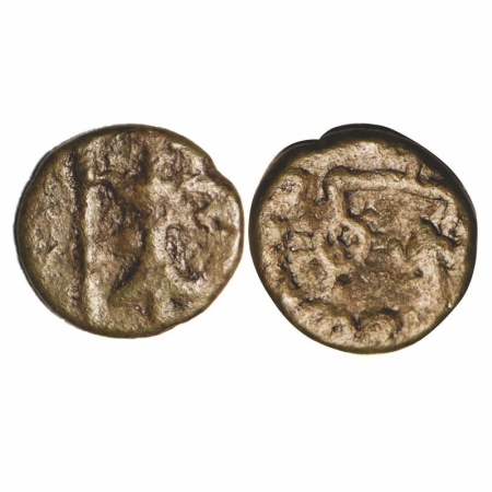 Western Kshatrapas, Bhumaka, Copper, 2.93g. 15.78x16.72mm, Obv: Arrow and thunderbolt, Rev