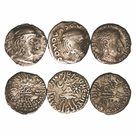 Western Kshatrapas, Silver Drachma (3), Rudradaman I and other Rulers, Obv: Bust of king f