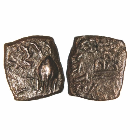 Western Kshatrapas, Karddamaka Dynasty, Copper, 1.28g, 12.80x11.35mm. 'facing bull' type c