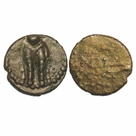 Western Kshatrapas, Damasena (144-160SE/222-238AD), Potin, 1.81g, 14.44x15.08mm, Obv: Hump