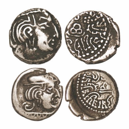 Western Kahatrapas, Karddamaka dynasty, Silver drachm (2 Coins), Damasena son of Rudrasimh