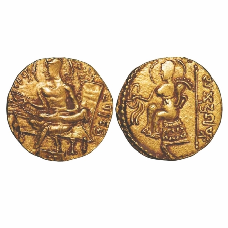 Guptas, Samudragupta (335-380 AD), Gold Dinar, 7.55g, 22-23mm, Lyrist type, Obv: Wearing s