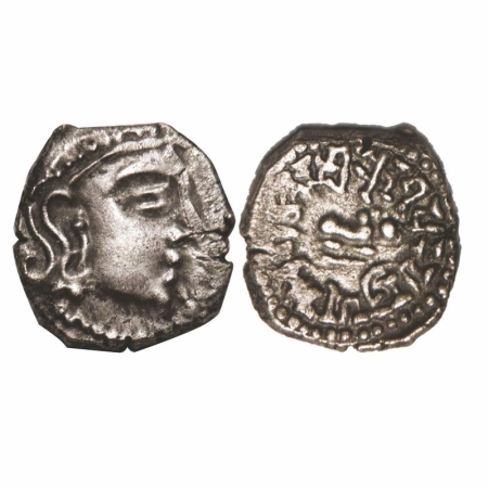 Guptas, Skandagupta, Silver, 2.00g, 11.95x11.82mm,, Karshapana, Bull type, Obv: Portrait t