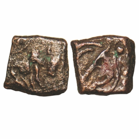 Post Gupta, Gujarat, uninscribed Copper coin probably attributed to the Gurjaras of (Kathi