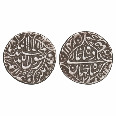 Shah Jahan I, Silver Rupee, 11.44g, Surat Mint, AH 1057 / 20 RY, name of four caliphs and 