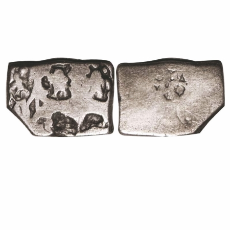 Punch Marked, Mauryan Empire, Silver Karshapana, 3.28g, 11.77x16.43mm, Obv: Three human fi