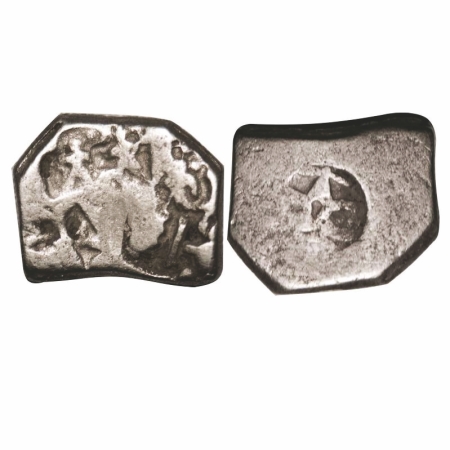 Punch Marked, Mauryan Empire, Silver Karshapana, 3.28g, 12.46x15.55mm, Obv: Three human fi