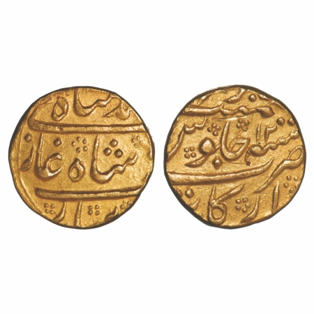 Muhammad Shah (AH 1131-1161 / 1719-1748 AD), Gold Mohur, 10.95g, Arkat Mint, 12 RY. KM Unl