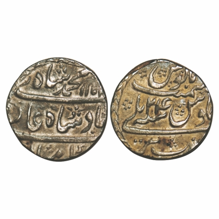 Muhammad Shah, Silver Rupee, 11.25g, Bareli Mint, AH 1154 / 24 RY. KM 436.18. About Extrem