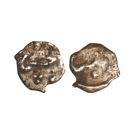 Muhammad Shah, Silver, 1/32 Rupee (½ Anna), 0.23g, 8-8mm, Khujista Buniyad Mint. KM.A431. 