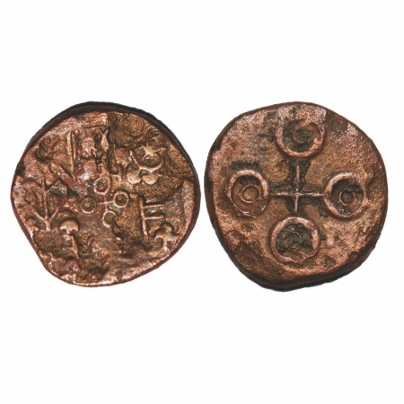 Post Mauryan, Ujjaini region Uninscribed type Copper, 5.33g, 17.98x18.86 mm, Obv: Fish tan