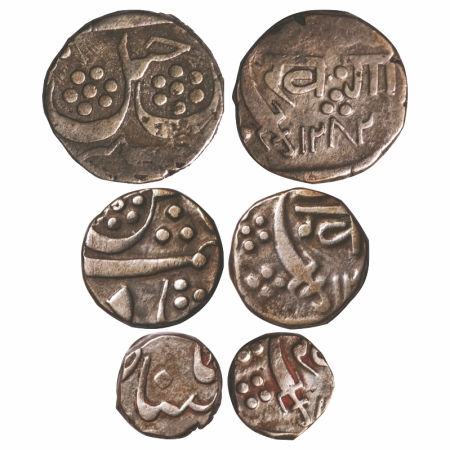 Baroda, Silver Rupee, ½ & ¼ Rupee (3 Coins), Khande Rao (AH 1273-1287 / 1856-1870 AD), Bar