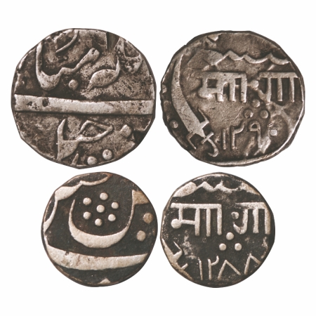 Baroda, Silver Rupee, & ½ Rupee (2 Coins), 11.37 & 5.60g, Malhar Rao (AH 1264-1273 / 1847-