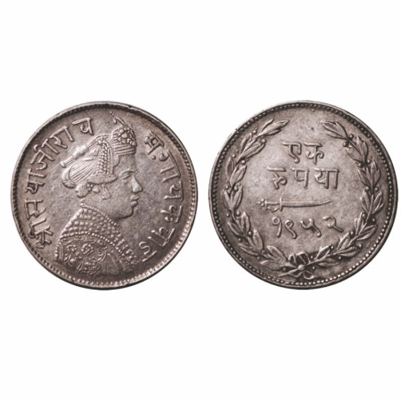 Baroda, Silver Rupee, 11.23g, Sayaji Rao III (AH 1292-1357 / 1875-1938 AD), VS 1952, Mille