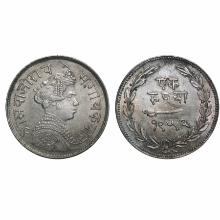Baroda, Silver Rupee, 11.36g, Sayaji Rao III, Portrait Type, VS 1952. KM Y36a. Extremely F