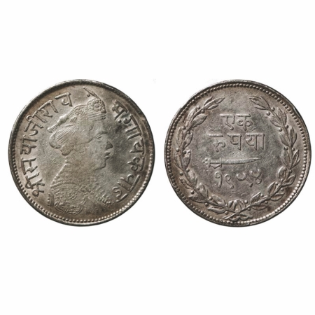 Baroda, Silver Rupee, 11.26g, Sayaji Rao III, Portrait Type, VS 1954. KM Y36a. Very Fine+,