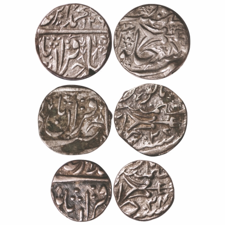 Bhopal, Silver (3 Coins), INO Muhammad Akbar II, Rupee AH 126x / 8 RY, ½ Rupee 27 RY, ¼ Ru