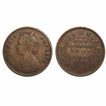 Bikanir, Copper ¼ Anna, 6.34g, Ganga Singh ( VS 1944-1999 / 1887-1942 AD), 1895 AD, with t