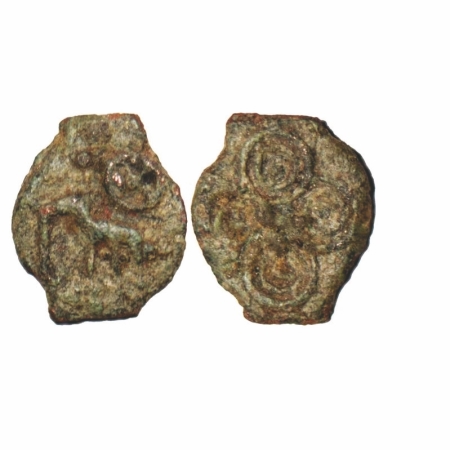 Kaushambi Region, Cast Copper, 0.49g, 10.70x9.16mm, Obv: Elephant walking to left above wh