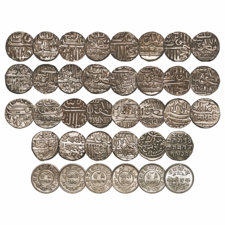 Kutch, Silver Kori (18 Coins), complete Rulers, Khegarji I, Bharmalji I, Bhojrajji, Khenga