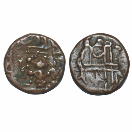 Mysore, Copper Kasu, 3.07g, Anonymous Issue, 18th century, Obv: Lord Ganesha, seated facin