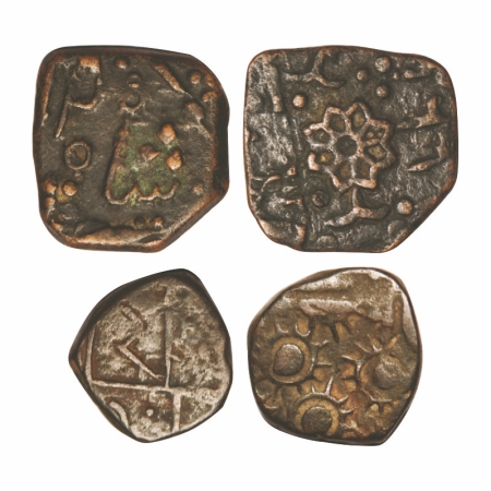 Rampur & Lunawada, Copper Paisa (2 Coins),Anonymous Issue, Obv: Multiple sun symbols with 