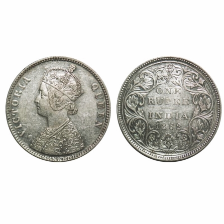 Victoria Queen, Silver, Rupee, 1862, Bombay Mint, A/II/0/5, Complete 'D' in India, w/o ini