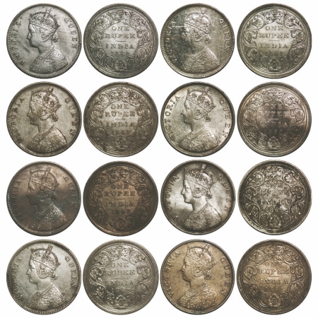 Victoria Queen, Silver, Rupee, (8 coins), 1862, 1) Calcutta Mint, A/II(i), w/o initial 'J'