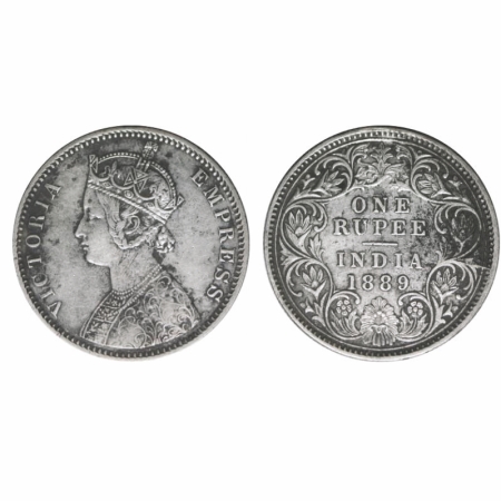 Victoria Empress, Silver, Rupee, 1889, Calcutta Mint, C3/I(i), 'C' incused. GK 565. Very F