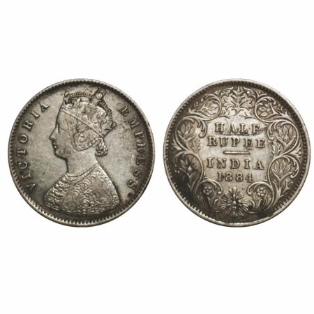 Victoria Empress, Silver, Half Rupee, 1884, Calcutta Mint, A/I, 'C' incused, The Queen's j