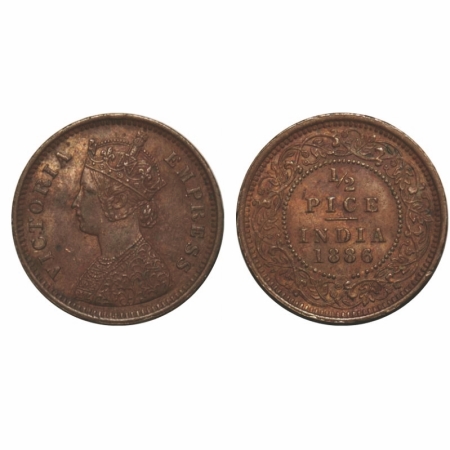 Victoria Empress, Copper, 1/2 Pice, 1886, Calcutta Mint, A/I, No mint mark, The beads belo