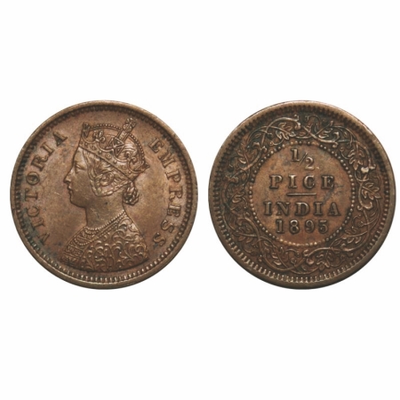 Victoria Empress, Copper, 1/2 Pice, 1895, Calcutta Mint, A/I, No mint mark. GK 875. About