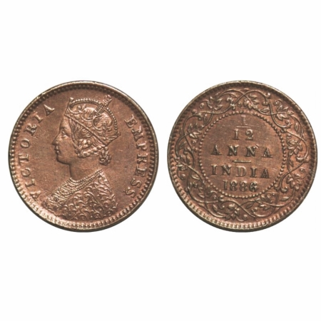 Victoria Empress, Copper, 1/12 Anna, 1886, Calcutta Mint, Obv 'B', 'C' incused. GK 902. Un