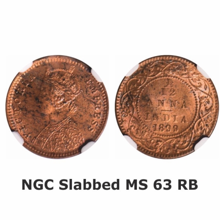 Victoria Empress, Copper, 1/12 Anna, 1899, Calcutta Mint, Obv 'B', No mint mark. GK 920. N