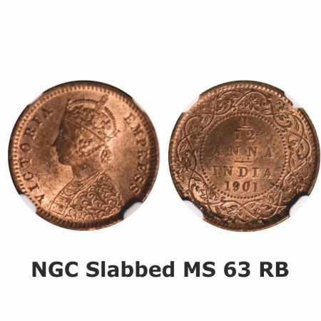 Victoria Empress, Copper, 1/12 Anna, 1901, Calcutta Mint, Obv B, No mint mark. GK 921 NGC 