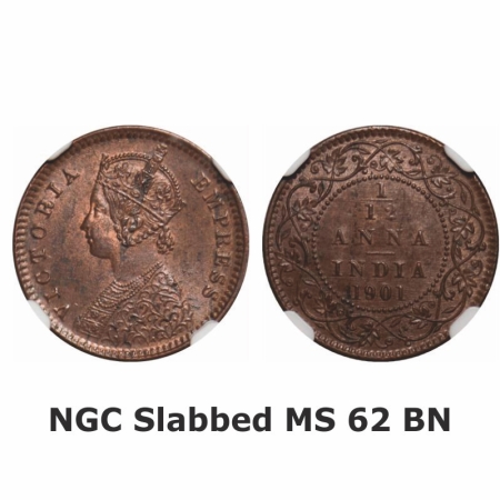 Victoria Empress, Copper, 1/12 Anna, 1901, Calcutta Mint, Obv 'B', No mint mark. GK 921. N