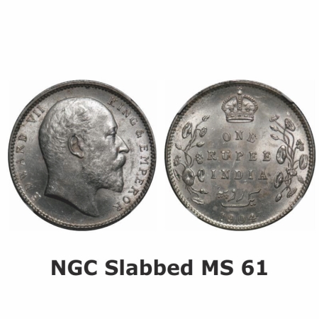 Edward VII, Silver, Rupee, 1904, Calcutta Mint, No mint mark, Normal 5 diamonds. GK 930. N