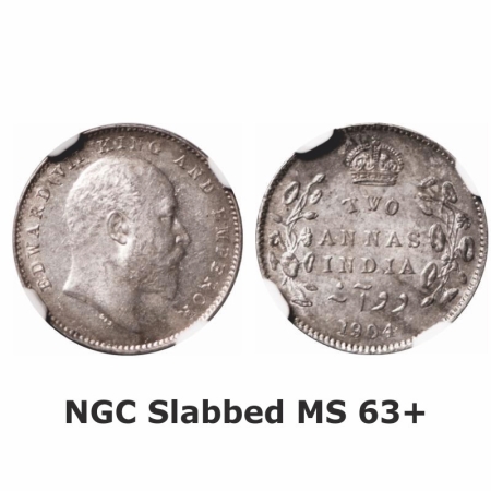 Edward VII, Silver, 2 Annas, 1904, Calcutta Mint, No mint mark. GK 981. NGC Slabbed MS 63+
