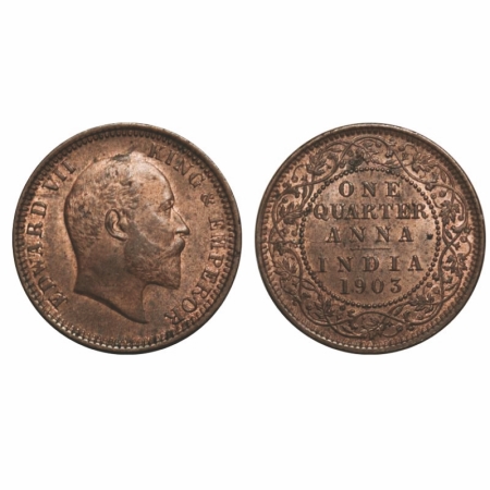 Edward VII, Copper, Quarter Anna, 1903, Calcutta Mint, No mint mark, Die crack on Obv and 