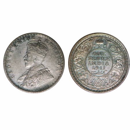 George V, Silver, Rupee, 1911, Calcutta Mint, No dot. GK 1021. Extremely Fine+. Scarce.