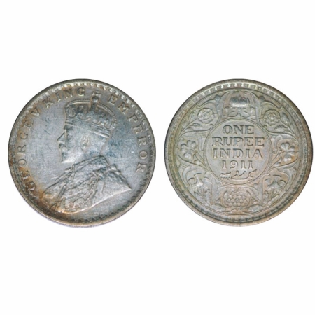 George V, Silver, Rupee, 1911, Calcutta Mint, No dot. GK 1021. Very Fine. Scarce.