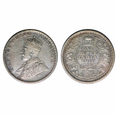 George V, Silver, Rupee, 1911, Calcutta Mint, No dot. GK 1021. Very Fine. Scarce.