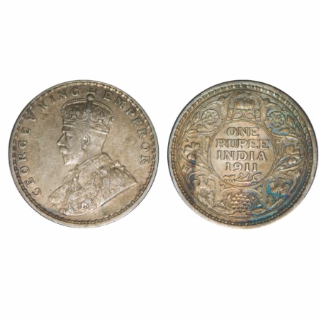 George V, Silver, Rupee, 1911, Calcutta Mint, No dot. GK 1021. Very Fine. Scarce.