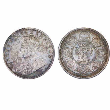 George V, Silver, Rupee, 1911, Calcutta Mint, No dot. GK 1021. Very Fine. Scarce.