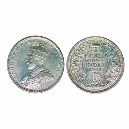 George V, Silver, Rupee, 1911, Calcutta Mint, No dot, Pig Type. GK 1021. Uncirculated. Ver