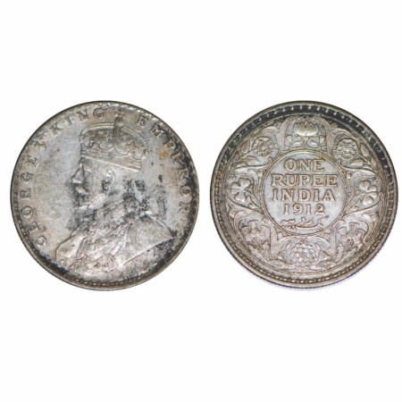George V, Silver, Rupee, 1912, Bombay Mint, Dot, Re-drawn Elephant with long tusk. GK 1026