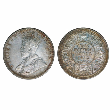 George V, Silver, Rupee, 1912, Bombay Mint, Dot, Re-drawn Elephant with long tusk. GK 1026