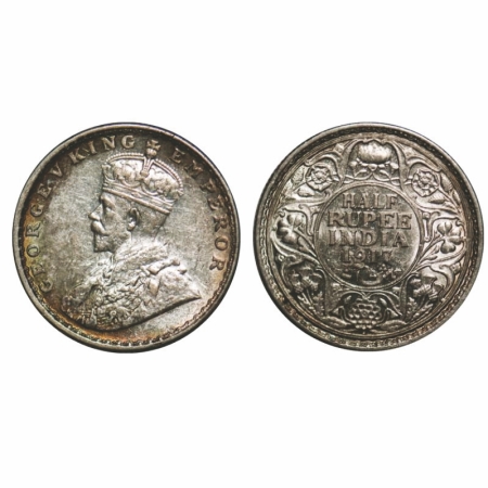 George V, Silver, Half Rupee, 1917, Bombay Mint, Dot. GK 1055. Uncirculated. Very Scarce.