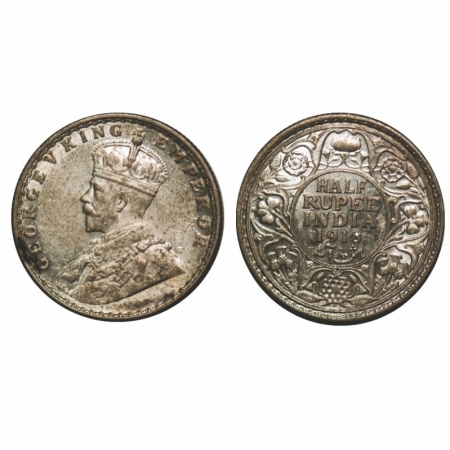 George V, Silver, Half Rupee, 1918, Bombay Mint, Dot. GK 1056. Uncirculated. Very Scarce.