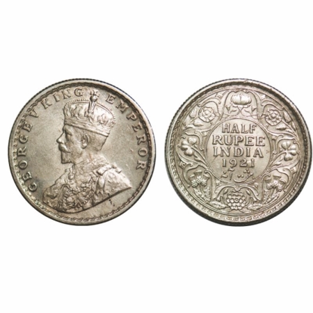 George V, Silver, Half Rupee, 1921, Calcutta Mint, No dot. GK 1058. Extremely Fine+. Scarc